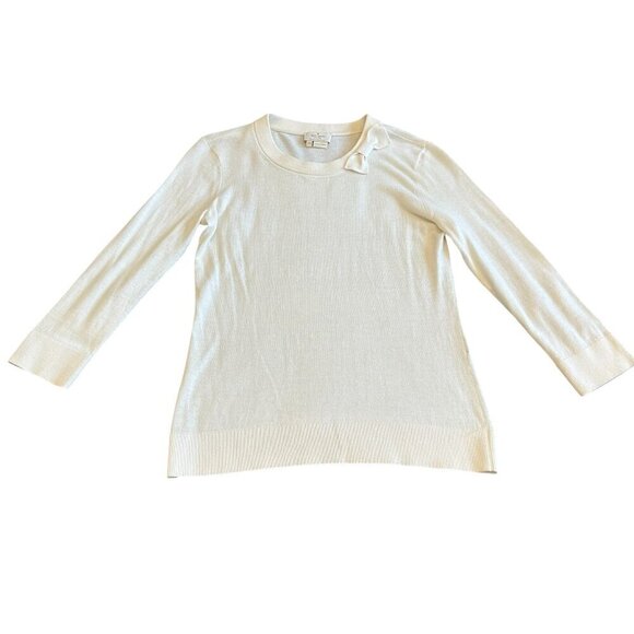 Kate Spade New York Cream Pullover Sweater Bow Trim Stretch Size XS Women's - Picture 1 of 10